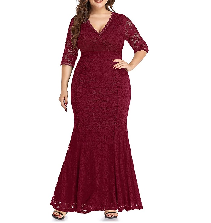 I love this 2023 best Burgundy/wine/maroon Plus size Maxi wrap dress for sale with long sleeve