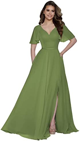 Green Plus size curvy V neck gowns of 2023