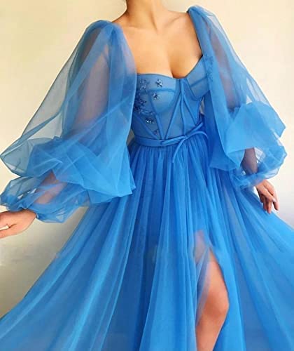 Beautiful Corset puffy blue formal plus size party gowns