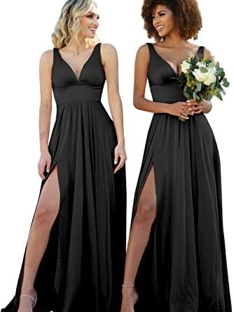 Black long cutest slit plus size gowns