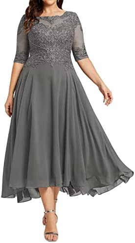 Grey Lovely Tea length mother of the bride evening party special occasion dresses
