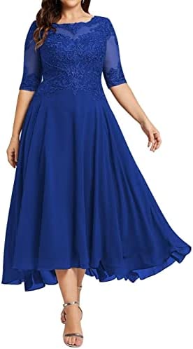 2023 Lovely long sleeve blue tea length plus size mother of the bride dresses