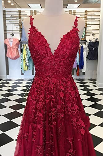 Red lace floral V-Neck Floral strap plus size long maxi gown for special occasions 