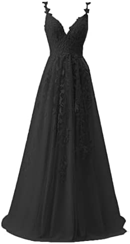 V-Neck Lace Appliques Tulle Wedding Bridesmaid Dress for Women Formal Evening Party