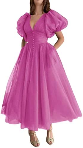 2023 Puffy sleeve tutu plus size tea length formal prom homecoming special occasion gown