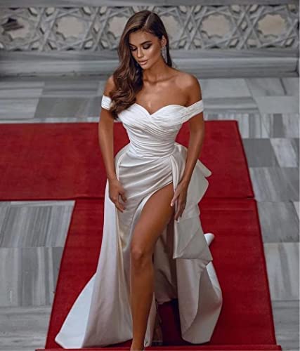 USA -  Lovely stunning White trendy Plus size  sexy prom formal homecoming special occasion gown - Off Shoulder Mermaid Prom Dress 