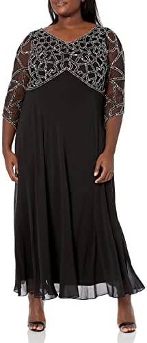 Silver long sleeve black plus size maxi dress for party, evening and special occasions 