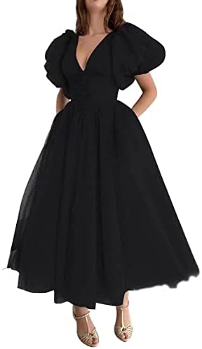 Black plus size Green Stunning 22, 24, 26, 28 plus size 2023 Puffy sleeve tutu plus size tea length formal prom homecoming dress
