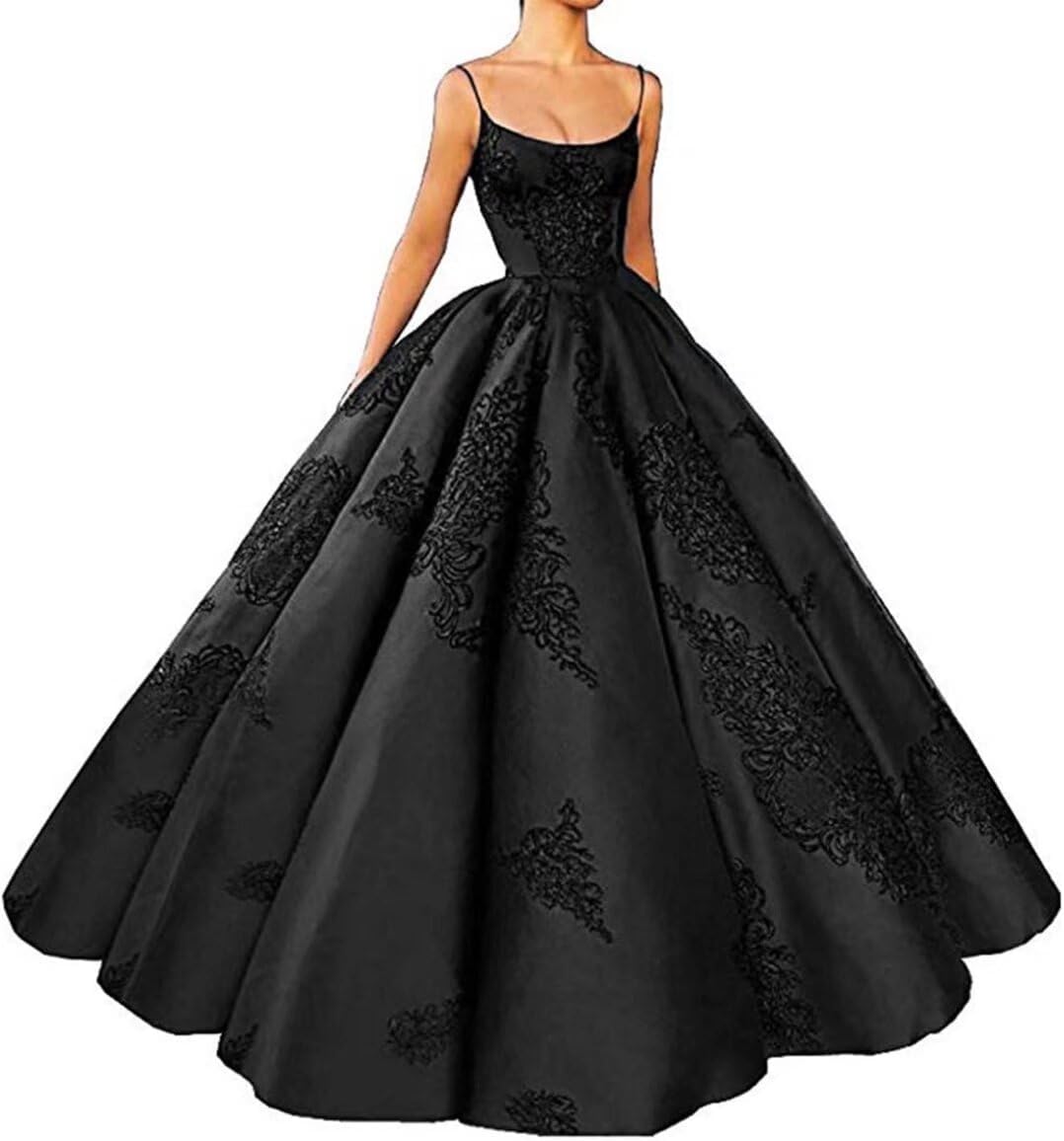 Mouccy Spaghetti Straps Satin Quinceanera Dresses Embroidery Prom Dress Long Ball Gowns with Pockets A-Line Sweet 16 Dresses