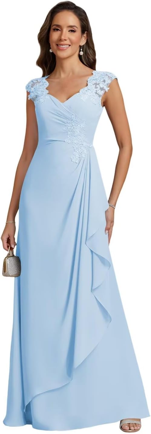 YYXRyyH Double V Neck Mother of The Bride Dress 2026 Pleated Chiffon Long A Line Maxi Long Formal Prom Dress YY018