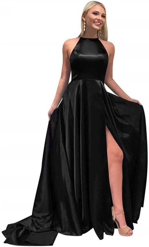 Satin Prom Dresses Long Plus Size Split Formal Evening Gowns for Women