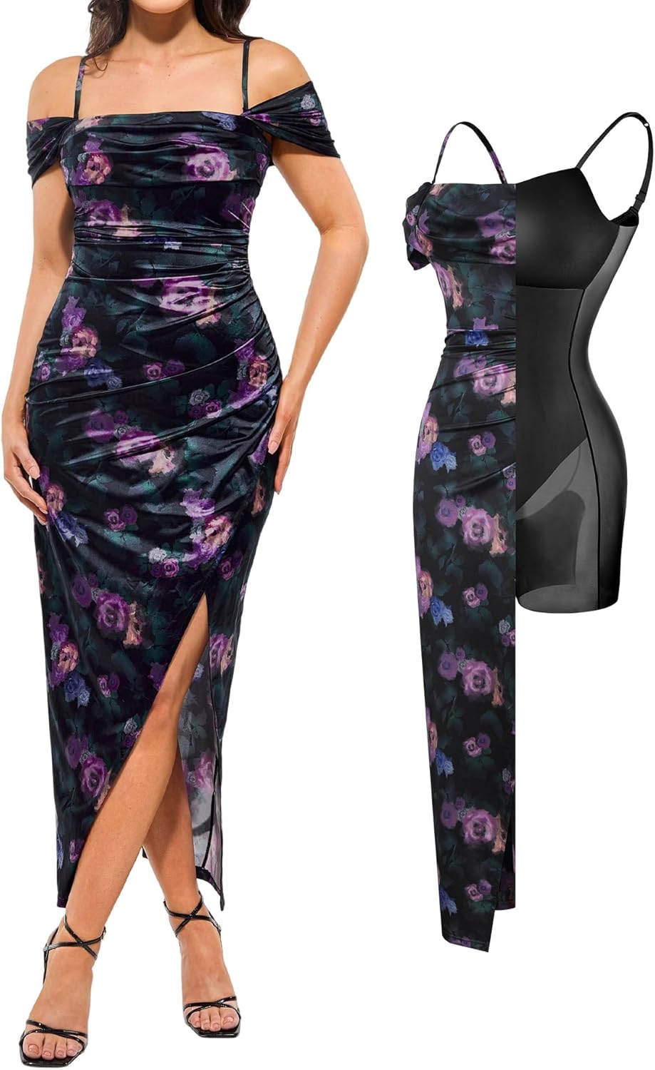 Popilush Womens Shapewear Maxi Dress Multi Way Wear Off The Shoulder Bodycon Long Cocktail Formal Dresses