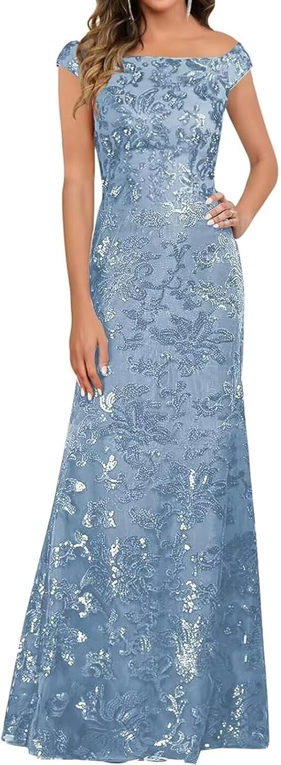 Lace Mother of The Bride Dresses for Women Off The Shoulder Sequin Formal Evening Dress