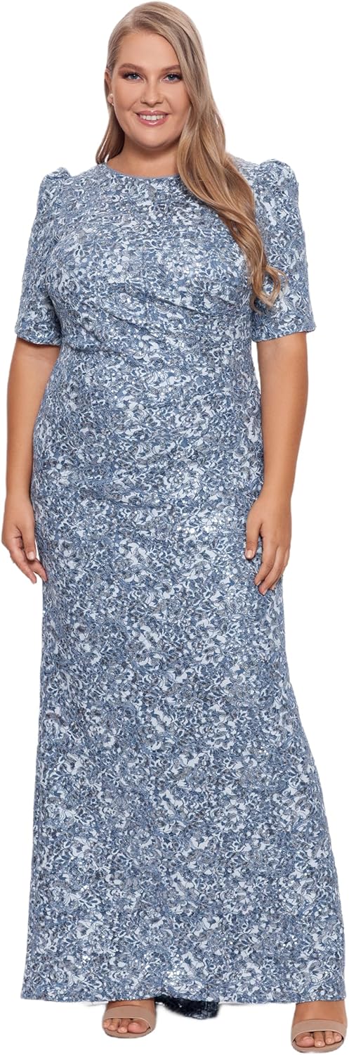 Xscape Women's Xscape Women's Sequin Lace Short Sleeve Floor Length Dress